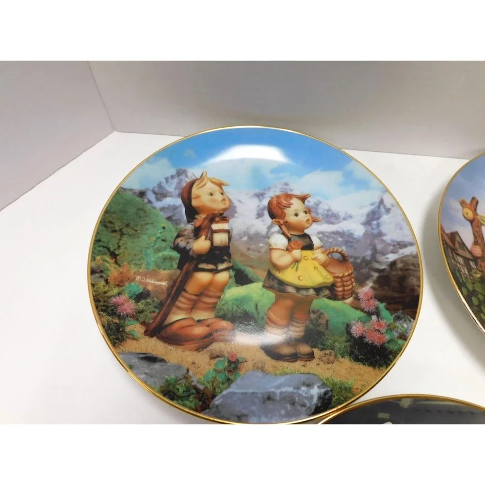 Set of 4 MJ Hummel Plates Gentle Friends, Stormy Weather, Apple Tree & Little Ex